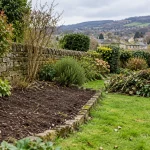 A cleared Shipley garden bed with cuttings set aside and established plants retained.